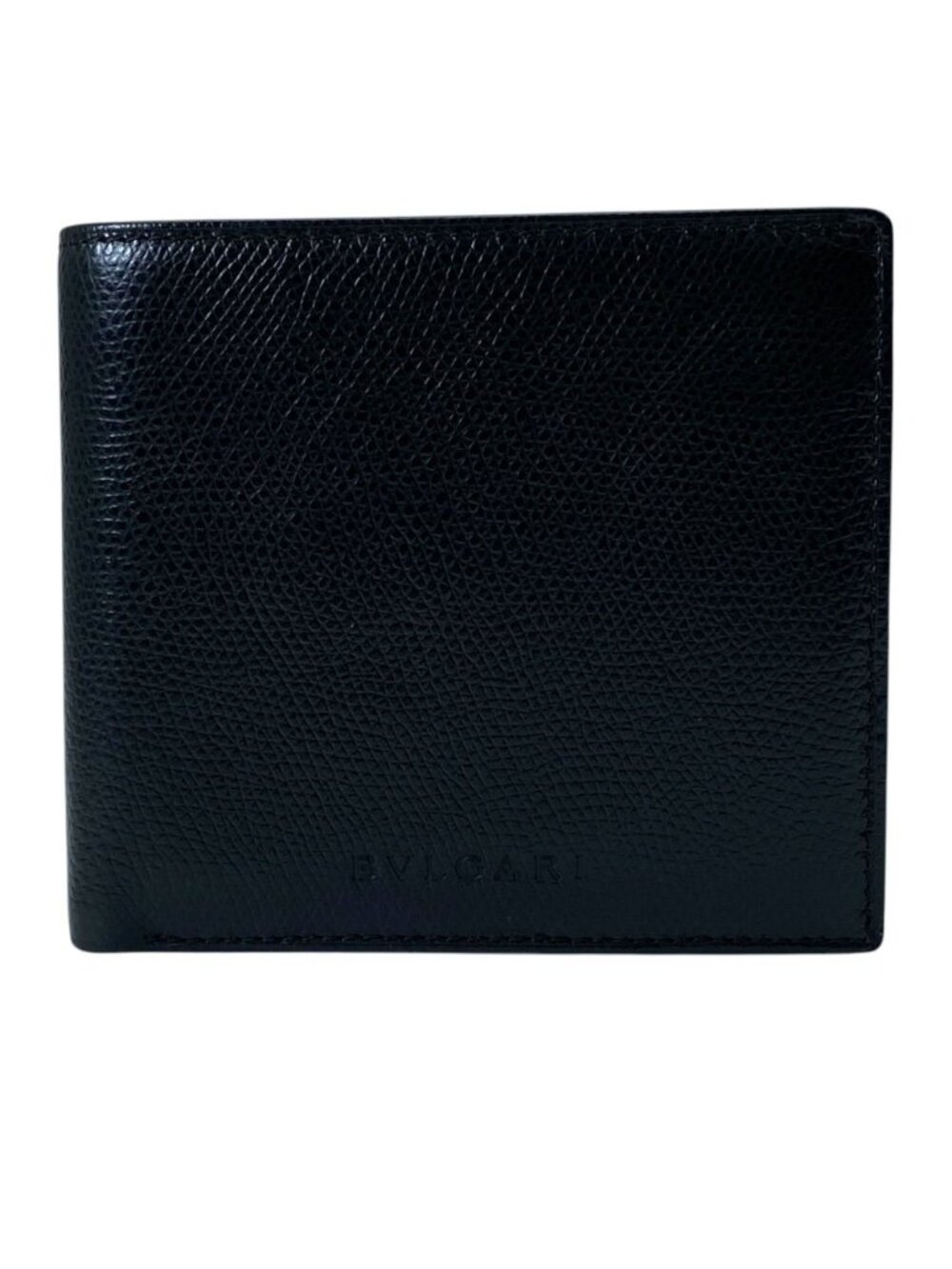 Bvlgari Logo Bifold Wallet Folding Billfold Gray Leather Black Business Compact